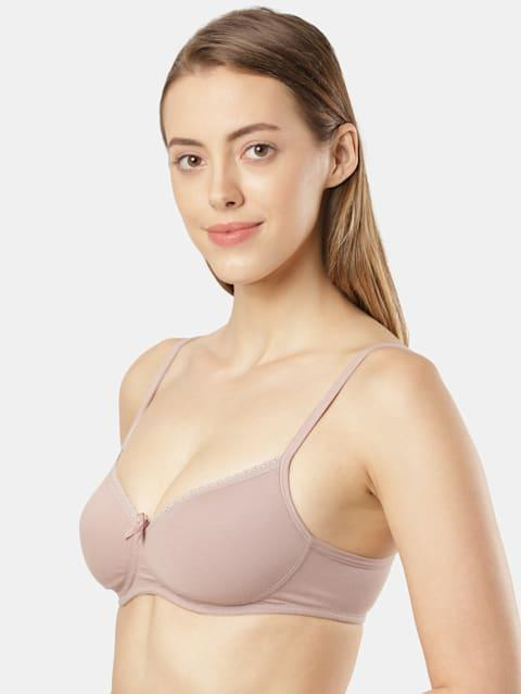 Jockey  Women's Wirefree Padded Super Combed Cotton Elastane Stretch Medium Coverage Lace Styling T-Shirt Bra with Adjustable Straps