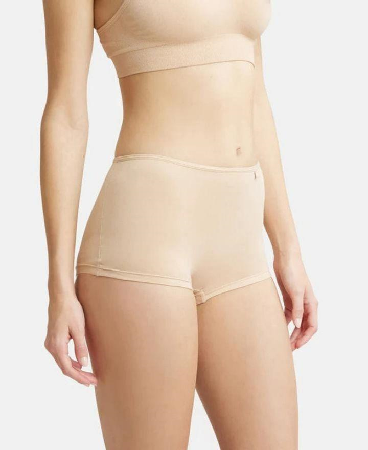 Jockey  Women's High Coverage Super Combed Cotton Elastane Stretch Mid Waist Boy Shorts Panty with Concealed Waistband and Stay Fresh Treatment