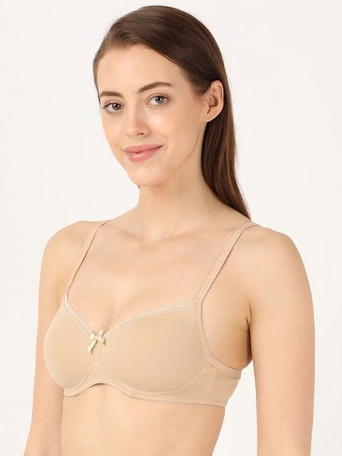 Jockey  Women's Wirefree Padded Super Combed Cotton Elastane Stretch Medium Coverage Lace Styling T-Shirt Bra with Adjustable Straps