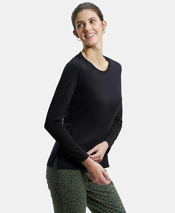 Jockey Women's Super Combed Cotton Rich Relaxed Fit Solid Round Neck Full Sleeve T-Shirt