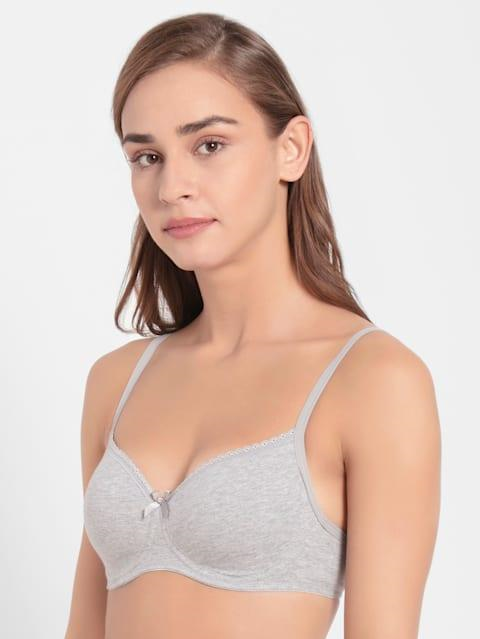 Jockey  Women's Wirefree Padded Super Combed Cotton Elastane Stretch Medium Coverage Lace Styling T-Shirt Bra with Adjustable Straps