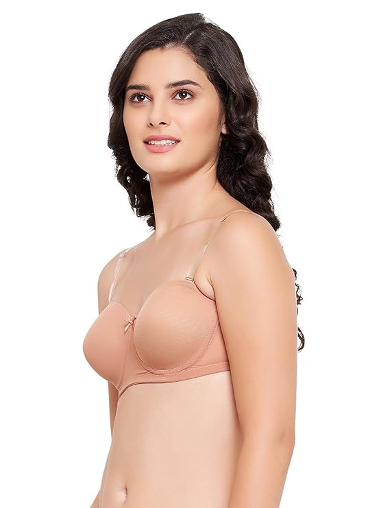 Clovia Women's Padded Underwired Demi Cup Strapless Balconette Bra with Transparent Straps and Band