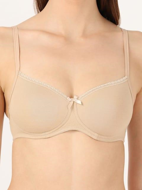 Jockey  Women's Wirefree Padded Super Combed Cotton Elastane Stretch Medium Coverage Lace Styling T-Shirt Bra with Adjustable Straps