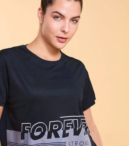 ENAMORE WOMEN T-SHIRTS TYPOGRAPHIC PRINTED DROP SHOULDER SLEEVES RELAXED FIT CROP T-SHIRT