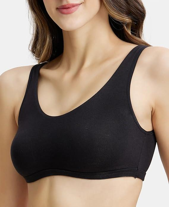 Jockey  Women's Super Combed Cotton Elastane Stretch Slip On Crop Top Bra with Stay Fresh Treatment