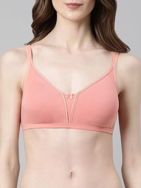 Enamor Better Support Women's Everyday Cotton Plunge T-Shirt Bra - Detachable Straps, Non-Padded, Wirefree, High-Coverage