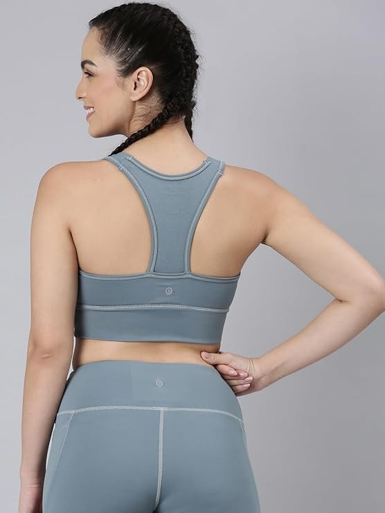 Enamor Wide Straps Seamed T-Back Basic Workout Sports Bra - Quick Dry, Antimicrobial, Removable Padding, Non-Wired, Full Coverage
