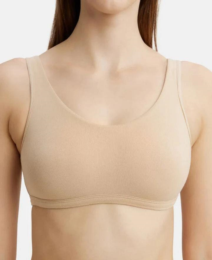 Jockey  Women's Super Combed Cotton Elastane Stretch Slip On Crop Top Bra with Stay Fresh Treatment