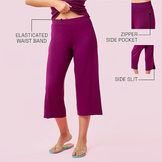 ENAMORE LADIES CAPRI VISCOSE STRETCH JERSEY ZIPPER POCKET CAPRI