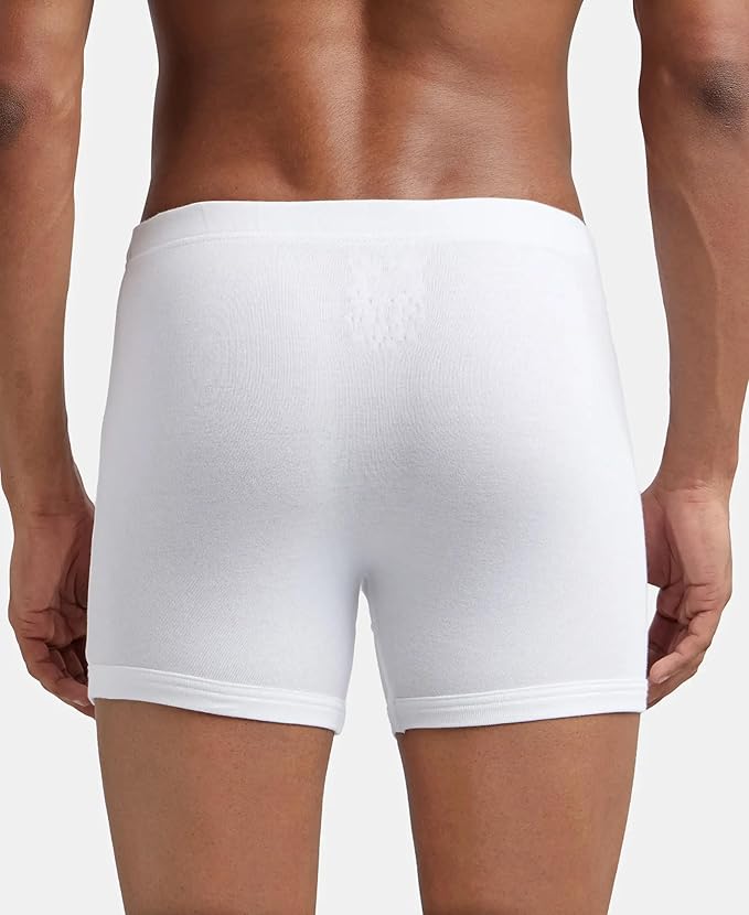Jockey Men's White Super Combed Cotton Rib Solid Boxer Brief with Ultrasoft Concealed Waistband (Pack of 2)