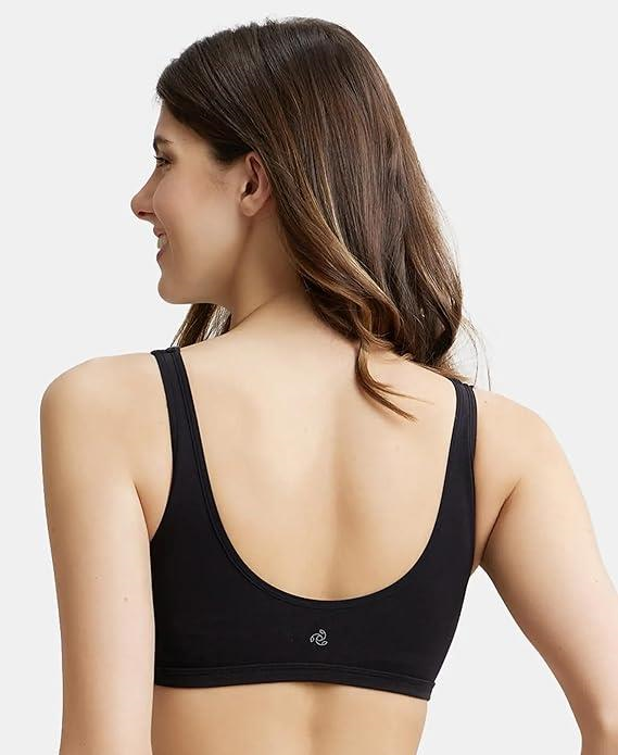 Jockey  Women's Super Combed Cotton Elastane Stretch Slip On Crop Top Bra with Stay Fresh Treatment