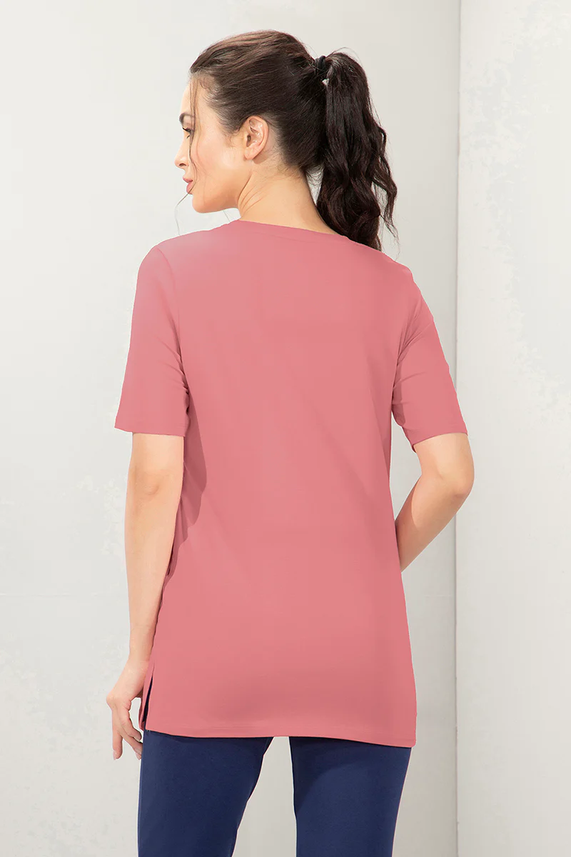 AMANTE WOMEN T-SHIRT STRETCH COTTON TERRY FABRIC A-LINE STYLING WITH RELAXED FIT, SIDE POCKET T-SHIRT
