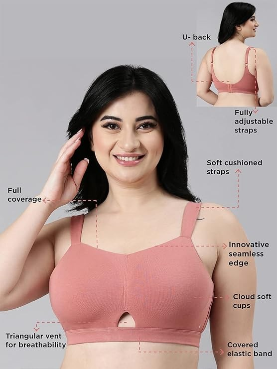 Enamor Innovations Cloudsoft Invisi Bonded Neck Women's Everyday Cotton Minimizer Bra - Padded, Wirefree, Full Coverage