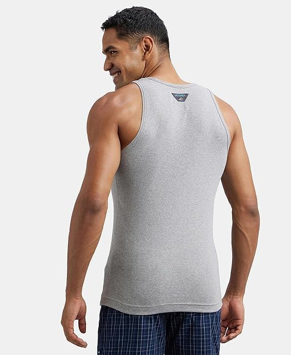 Jockey Men's Super Combed Cotton Rib Round Neck Slim Fit Sleeveless Vest with Extended Length for Easy Tuck