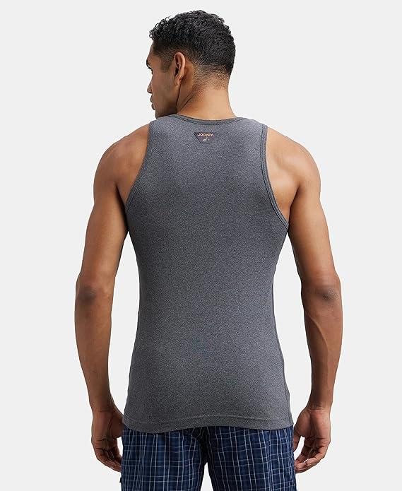 Jockey Men's Super Combed Cotton Rib Round Neck Slim Fit Sleeveless Vest with Extended Length for Easy Tuck