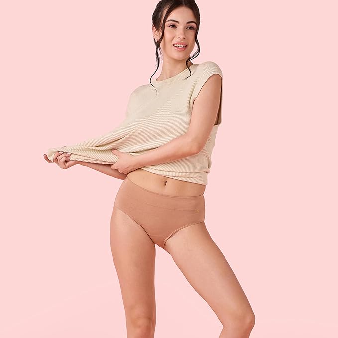 Enamor Innovations Bamboo Bliss, Anti Rash, All Day Comfort, Mid Waist Brief Panty for Women - Super Soft, Naturally Absorbent, Antimicrobial with Stain Release, Inner Elastic, Full Coverage