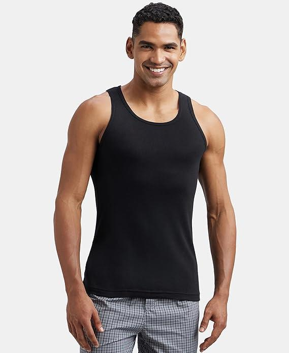 Jockey Men's Super Combed Cotton Rib Round Neck Slim Fit Sleeveless Vest with Extended Length for Easy Tuck