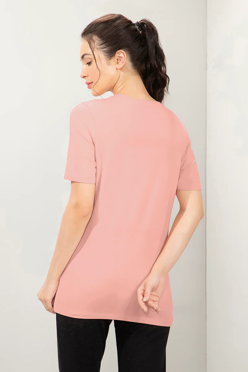 AMANTE WOMEN T-SHIRT STRETCH COTTON TERRY FABRIC A-LINE STYLING WITH RELAXED FIT, SIDE POCKET T-SHIRT