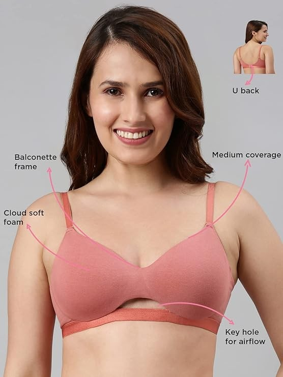 Enamor Innovations Cloudsoft, Invisi Neckline Women's Cotton Everyday T-Shirt Bra - Padded, Wirefree, Medium Coverage
