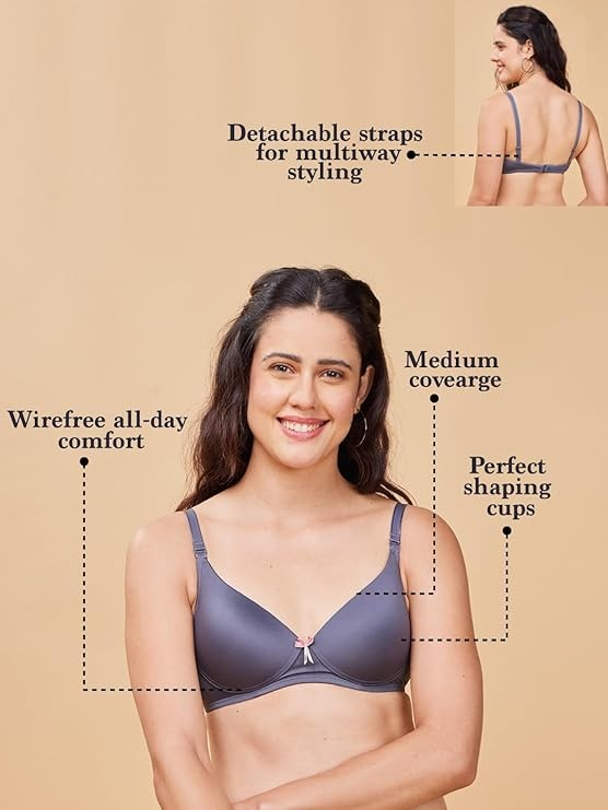 Enamor Medium Coverage Wirefree F023 Perfect Plunge Women T-Shirt Lightly Padded Bra