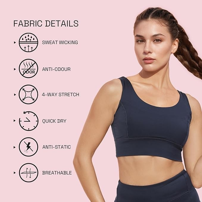 Enamor Sleeveless Crew Neck Crop Length Pull On Sports Bra for Women - Hugged Fit, Cut Away Back