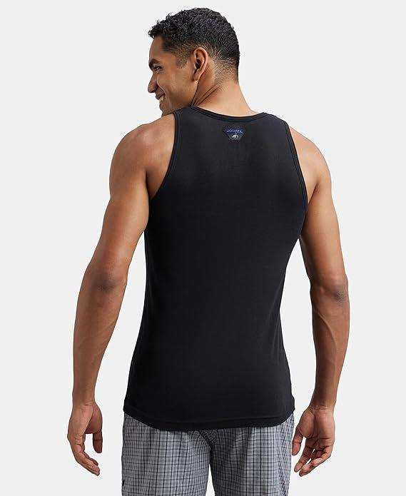 Jockey Men's Super Combed Cotton Rib Round Neck Slim Fit Sleeveless Vest with Extended Length for Easy Tuck