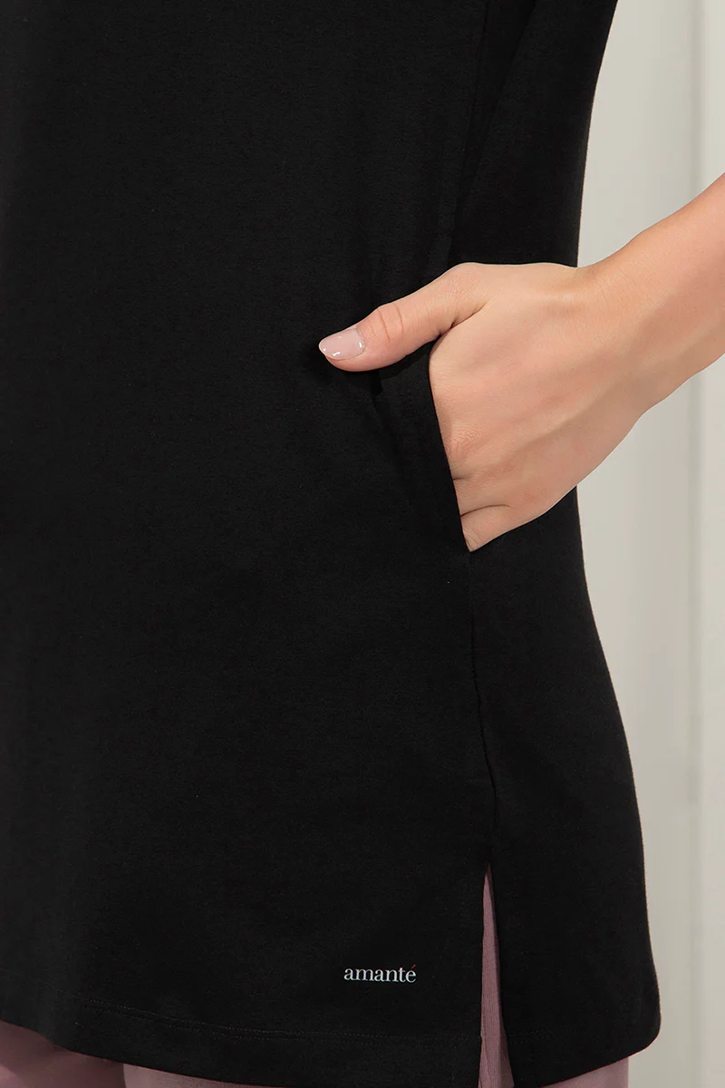 AMANTE WOMEN T-SHIRT STRETCH COTTON TERRY FABRIC A-LINE STYLING WITH RELAXED FIT, SIDE POCKET T-SHIRT