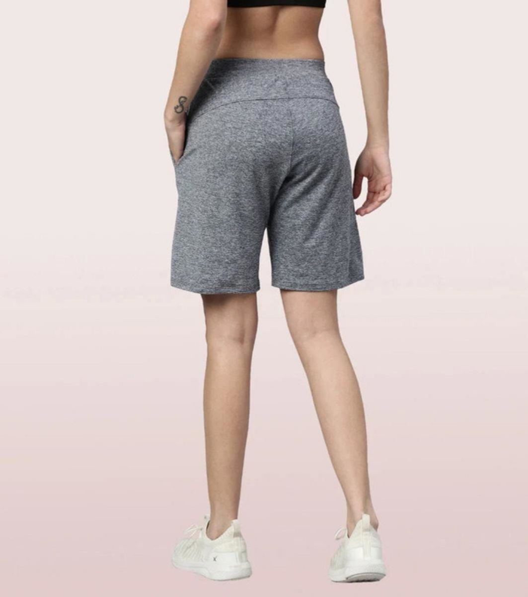 Enamor Mid Rise Knee length Drawstring Closure Active Shorts for Women - Relaxed Fit, Quick Dry, Antimicrobial