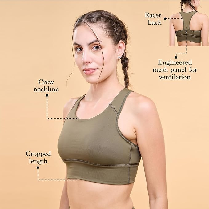 Enamor Wide Straps Seamed T-Back Basic Workout Sports Bra - Quick Dry, Antimicrobial, Removable Padding, Non-Wired, Full Coverage