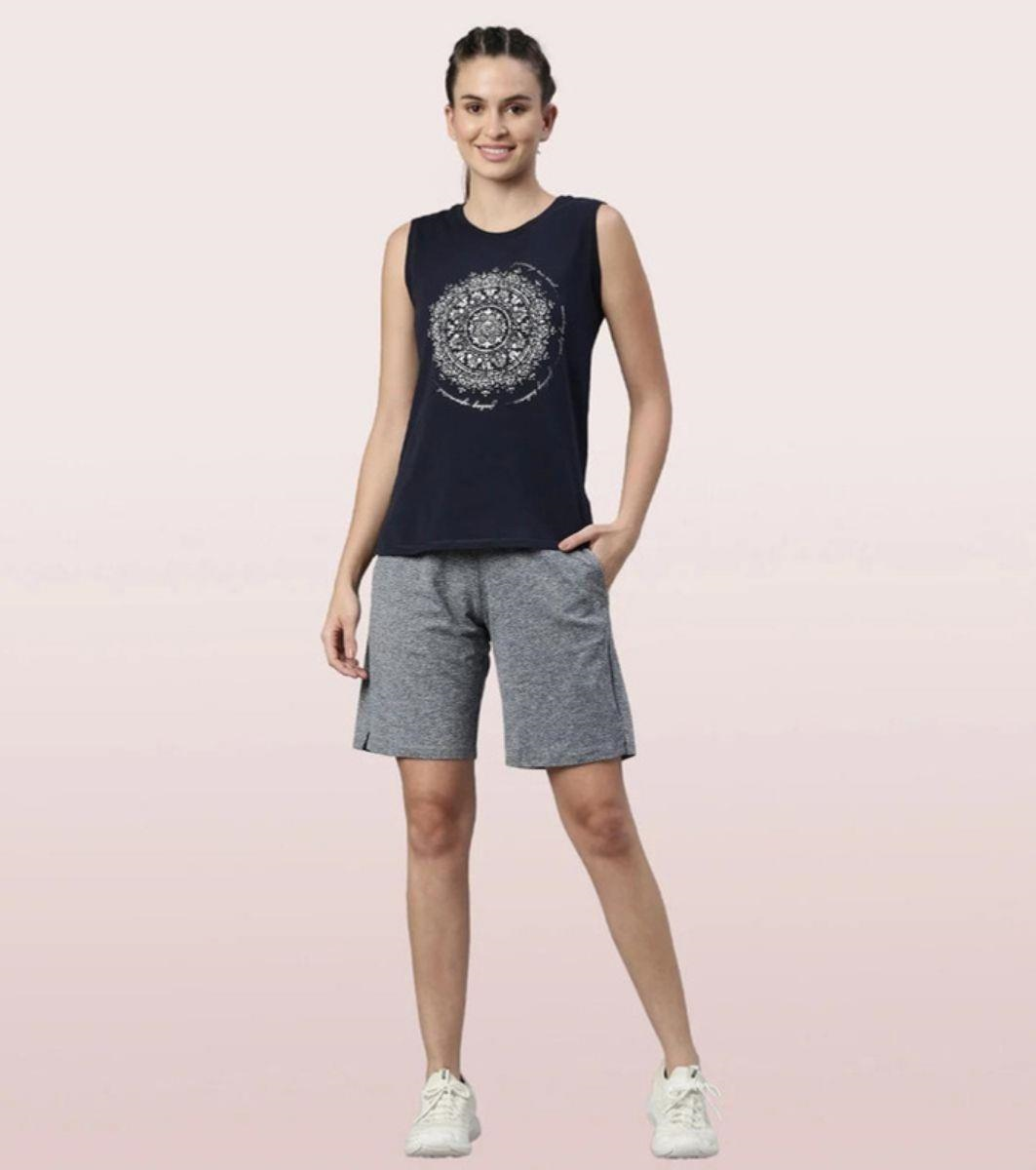 Enamor Mid Rise Knee length Drawstring Closure Active Shorts for Women - Relaxed Fit, Quick Dry, Antimicrobial