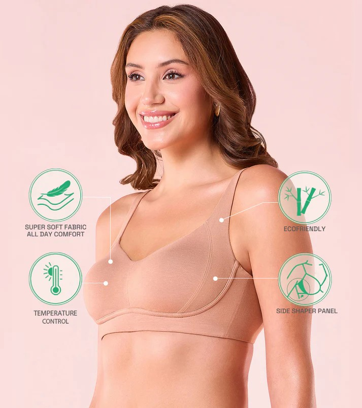 Enamor Innovations Bamboo Bliss, Everyday, Full Support, Women's T-Shirt Bra - Super Soft, Naturally Absorbent & Antimicrobial, Padded, Wirefree, High Coverage