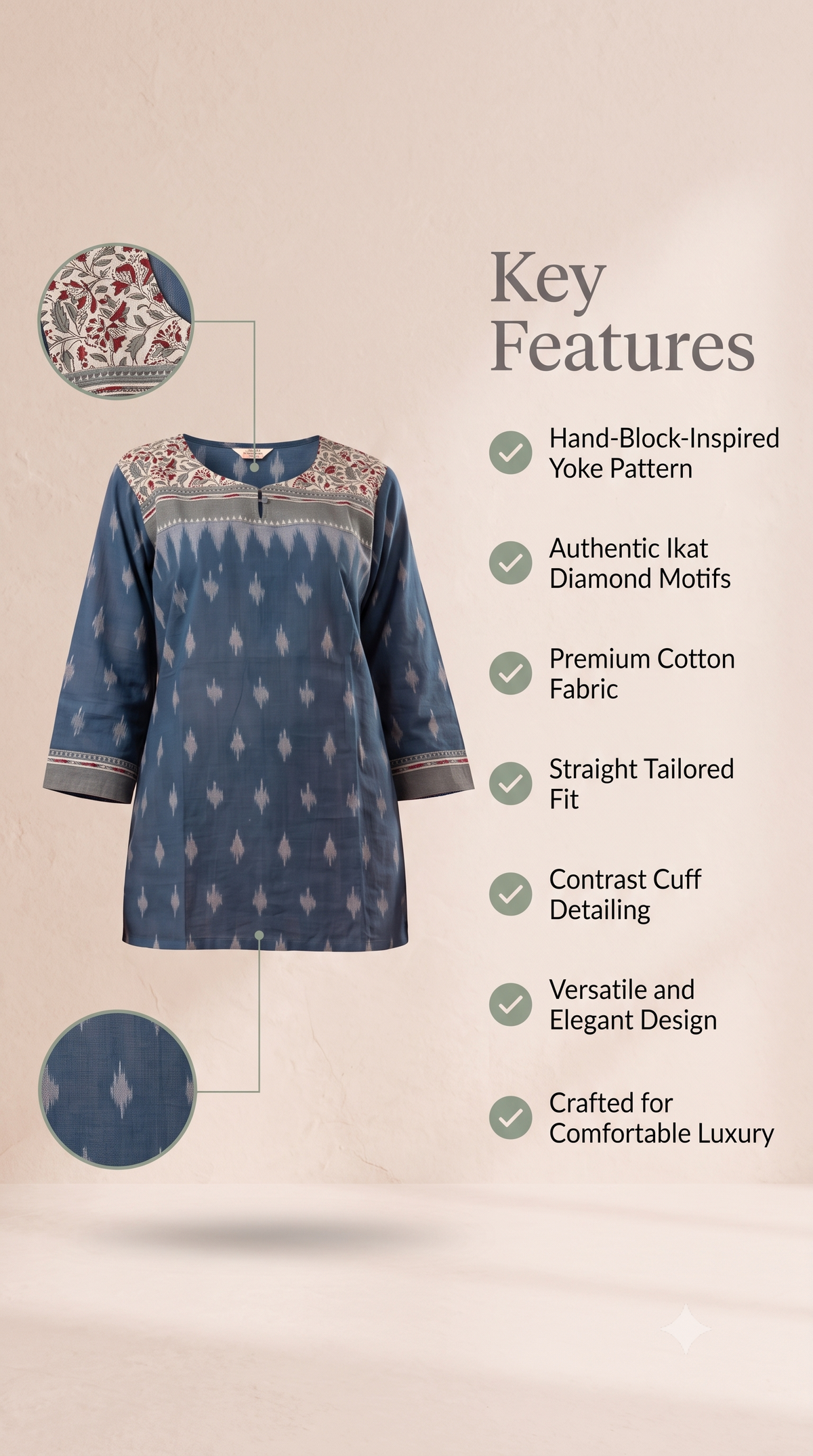 Paneri Emrboidery Indigo Ikat Grace Short Kurti