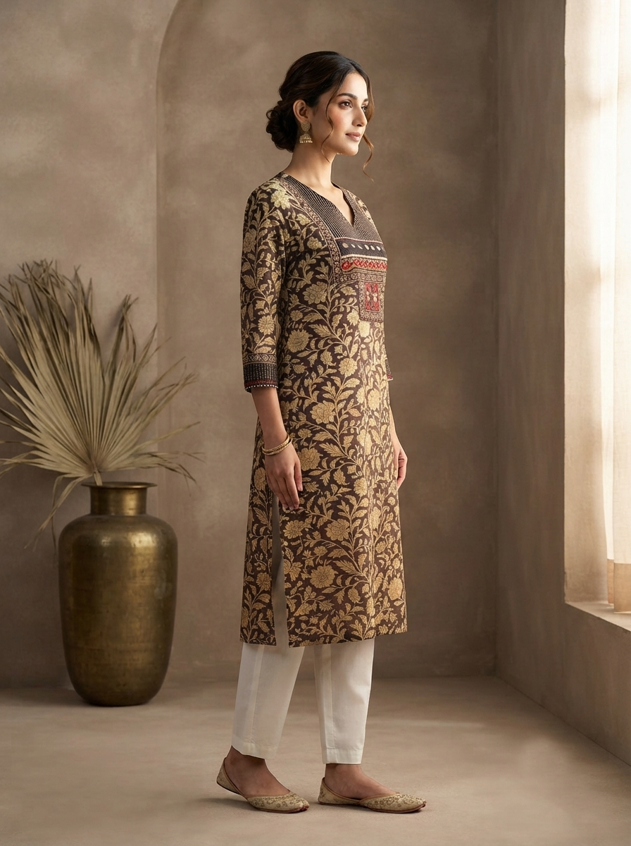 Paneri Heritage Bloom Embroidered Straight Kurti