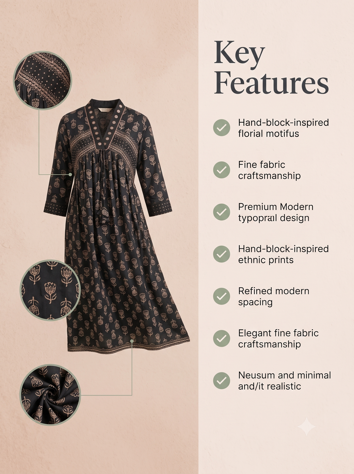 Paneri Embroidery Noir Blossom Printed Empire Kurti