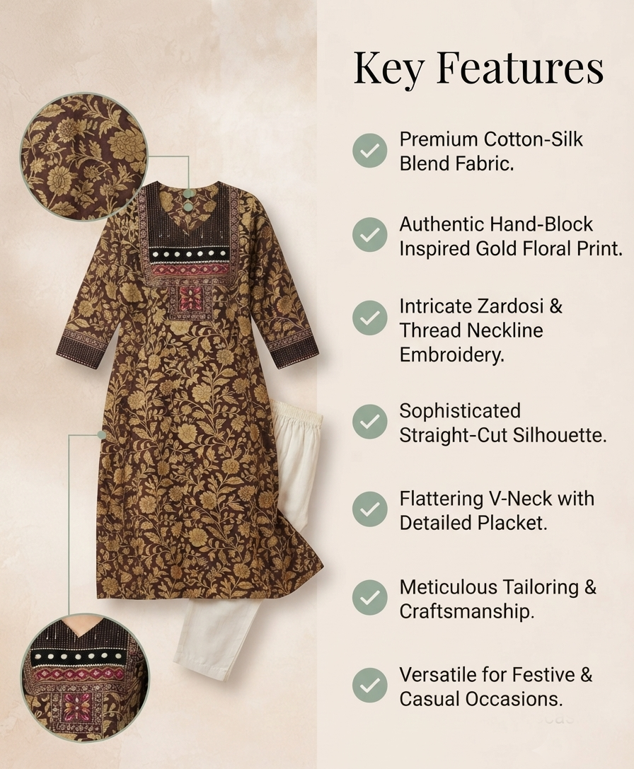 Paneri Heritage Bloom Embroidered Straight Kurti