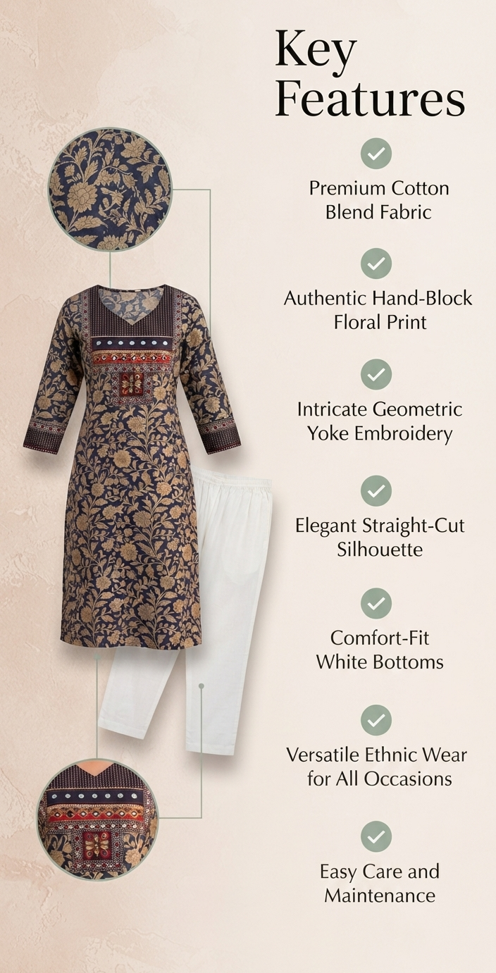 Paneri Noor-E-Meher Navy Floral Embroidered Kurti