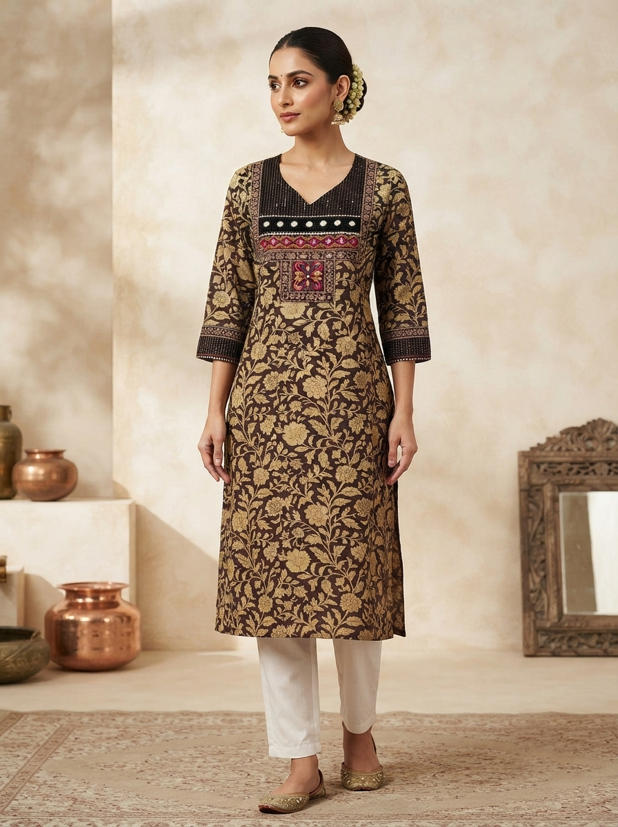 Paneri Heritage Bloom Embroidered Straight Kurti