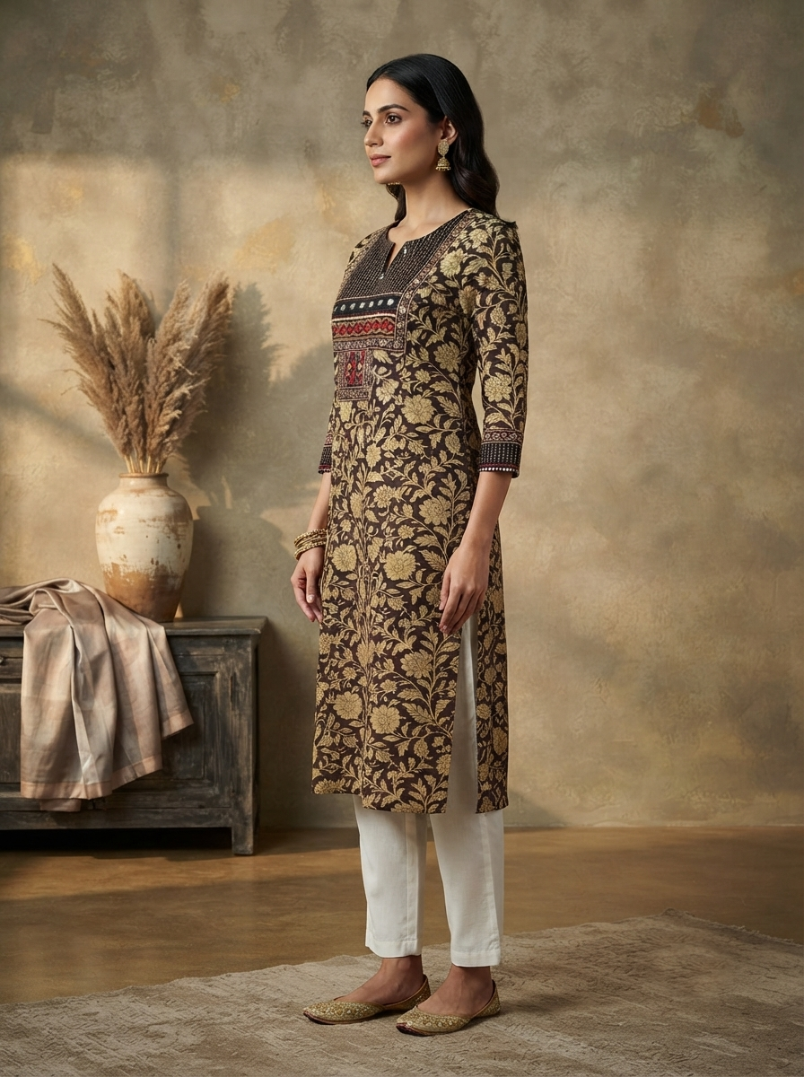 Paneri Heritage Bloom Embroidered Straight Kurti
