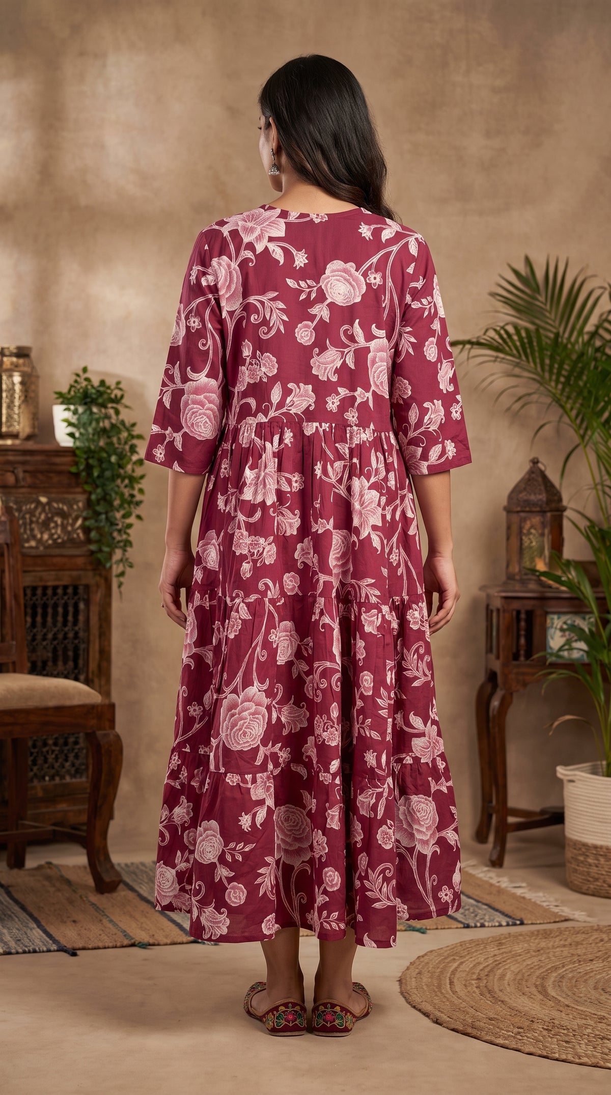 Paneri Embroidery Berry Rose Floral One-Pieces