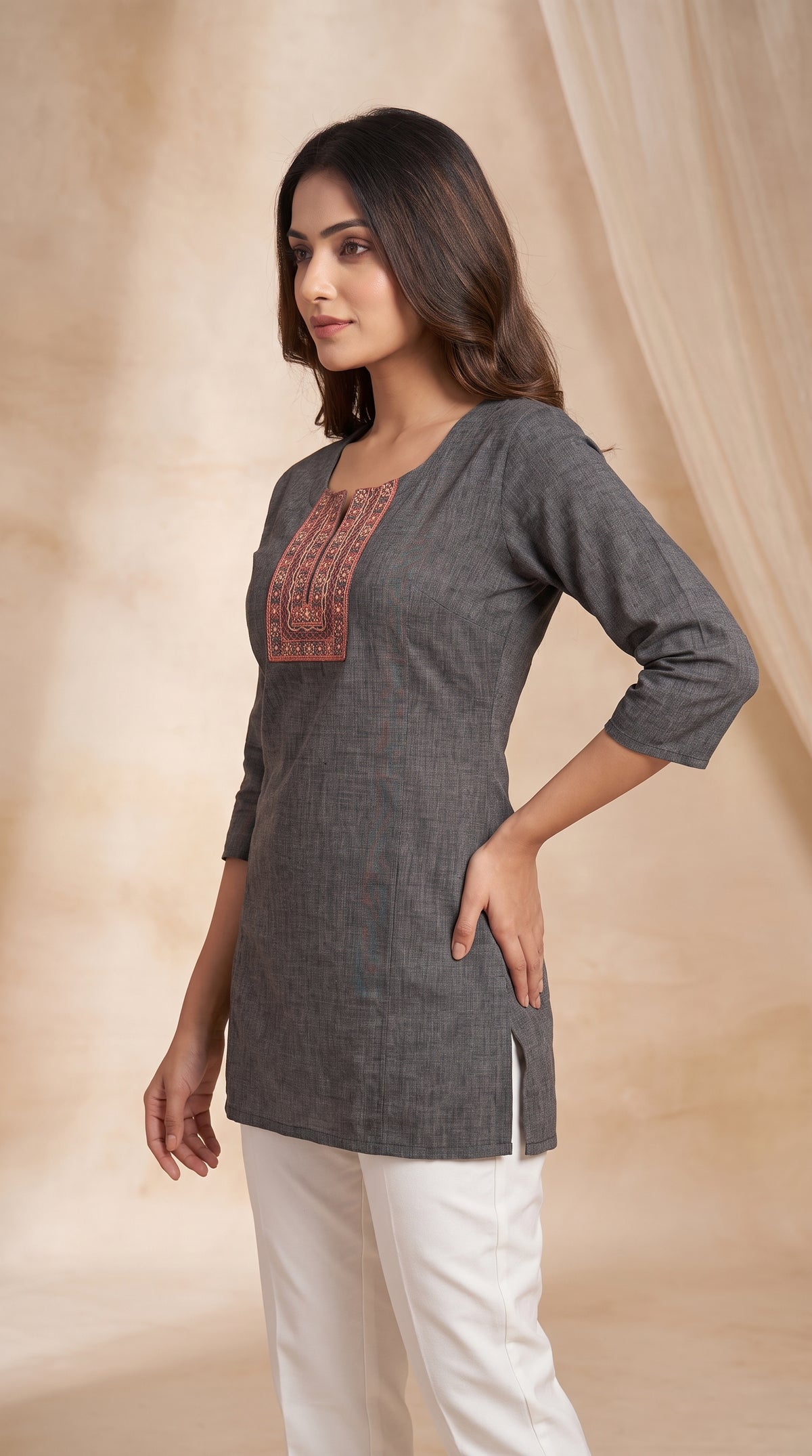 Paneri Embroidery Elegant Hand-Embroidered Short Kurti