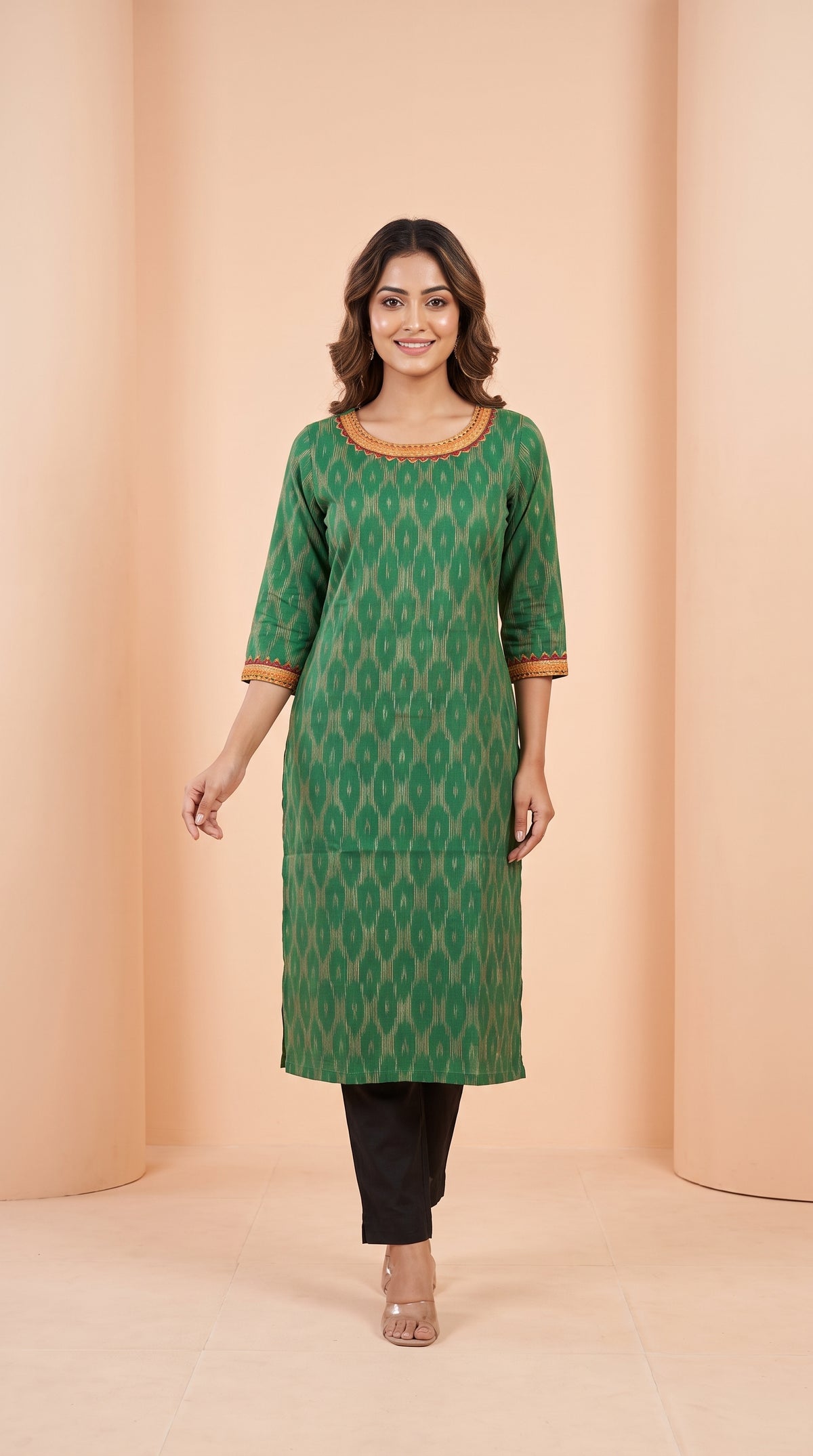 Paneri Embroidery Ikat Print Straight Kurti