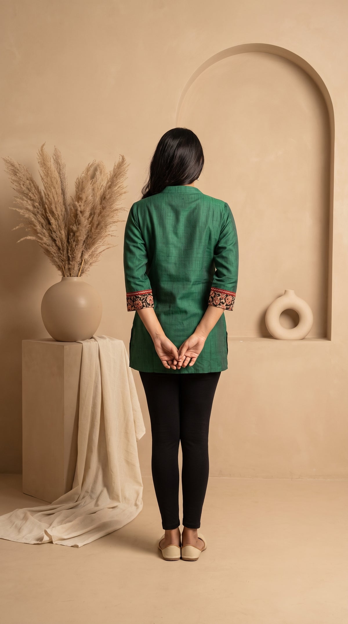 Paneri Embroidery Green Floral Short Kurti