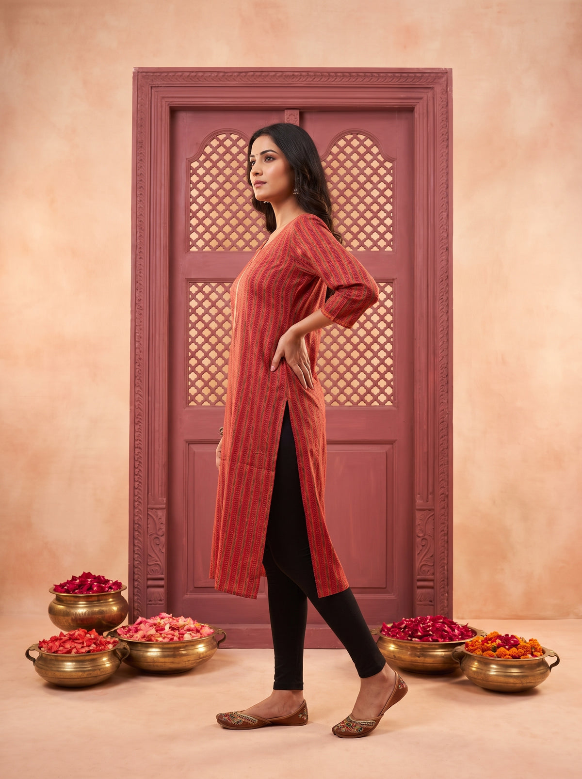 Paneri Embroidery Rust Bloom Straight Kurti