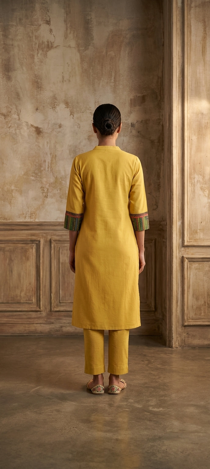 Timeless Kalamkari Embroidered Neck Kurti Pant Co-Ord Set