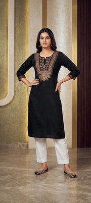 Designer Embroidered Thread Work Gaji Silk Long Kurti for Women
