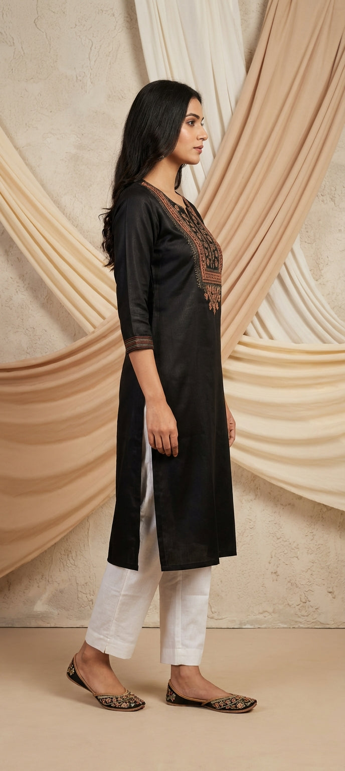Designer Embroidered Thread Work Gaji Silk Long Kurti for Women