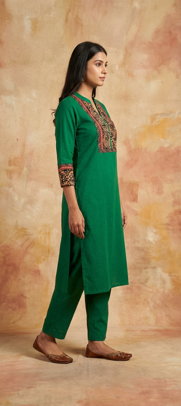 Classic  Green Ethnic Kurti with Pant Set