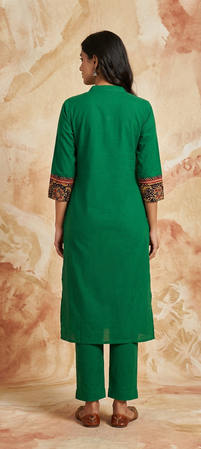 Classic  Green Ethnic Kurti with Pant Set