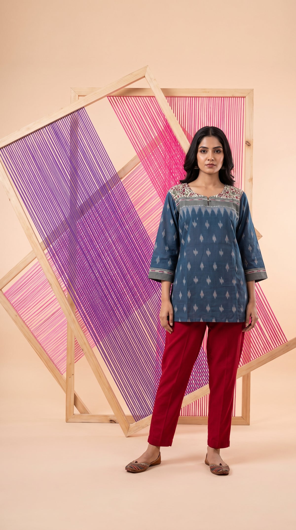 Paneri Emrboidery Indigo Ikat Grace Short Kurti