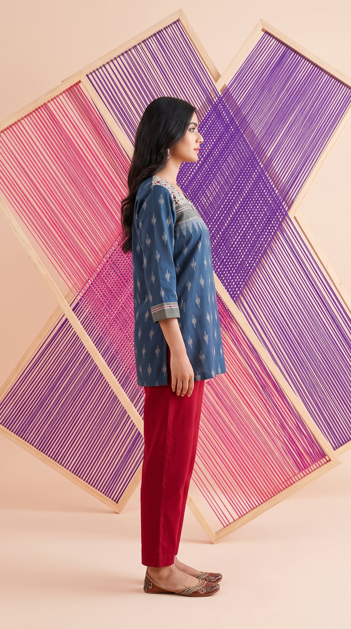 Paneri Emrboidery Indigo Ikat Grace Short Kurti